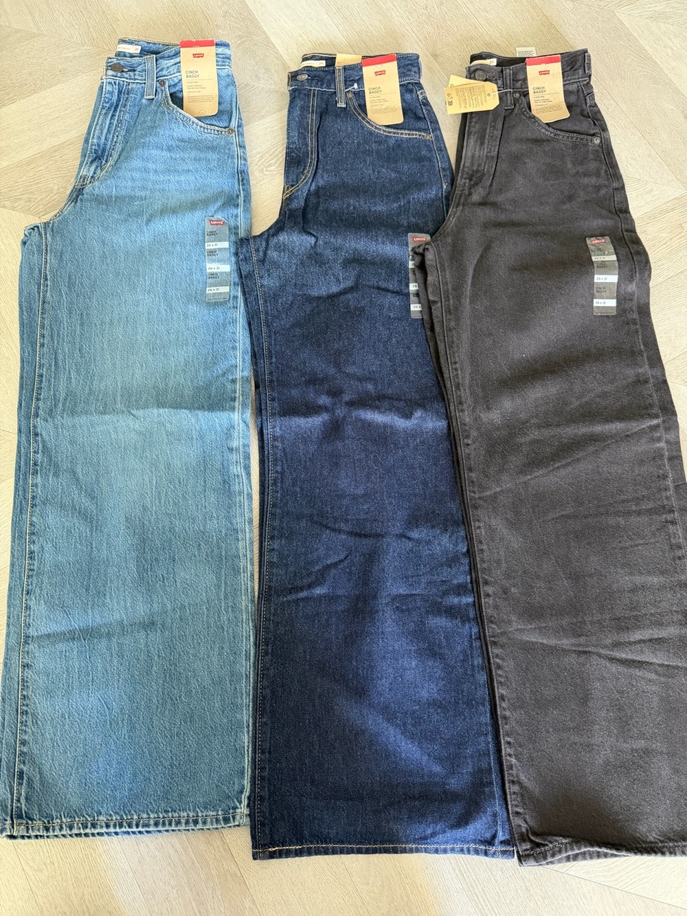 Levi's women’s jeans cinch baggy Jeans in Light Blue, Dark Blue & Black - 3-Pack